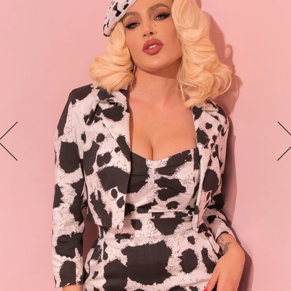 Rebel Cropped Jacket in Cow Print - Vixen By Micheline Pitt